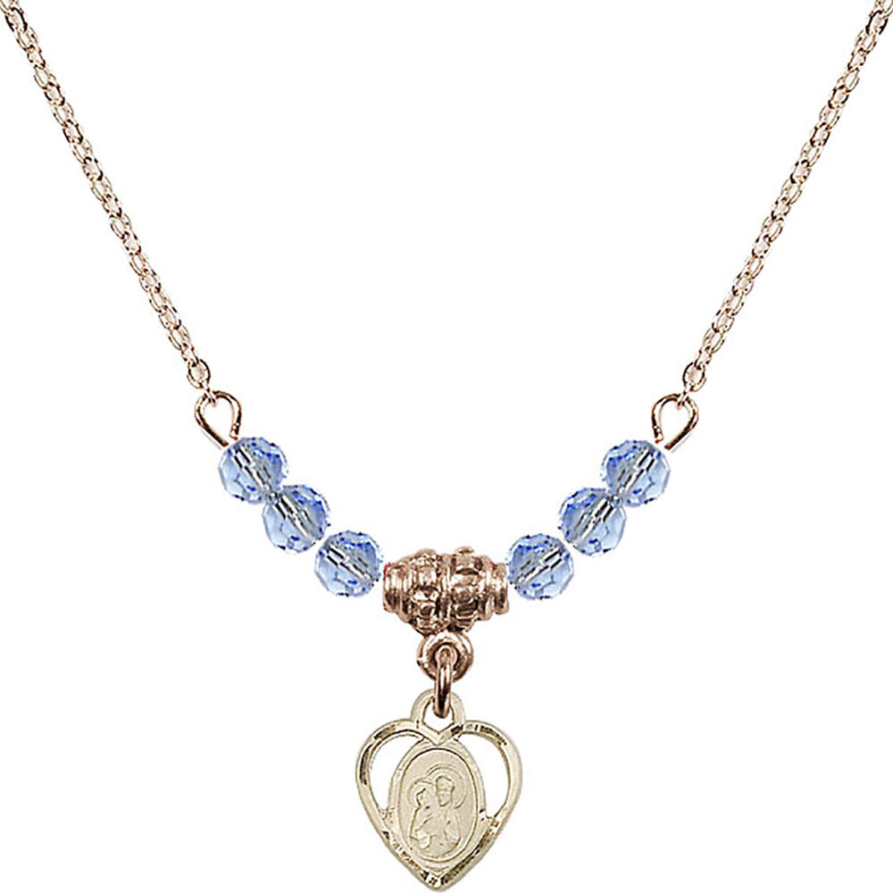 14kt Gold Filled Saint Ann Birthstone Necklace with Light Sapphire Beads - 5414