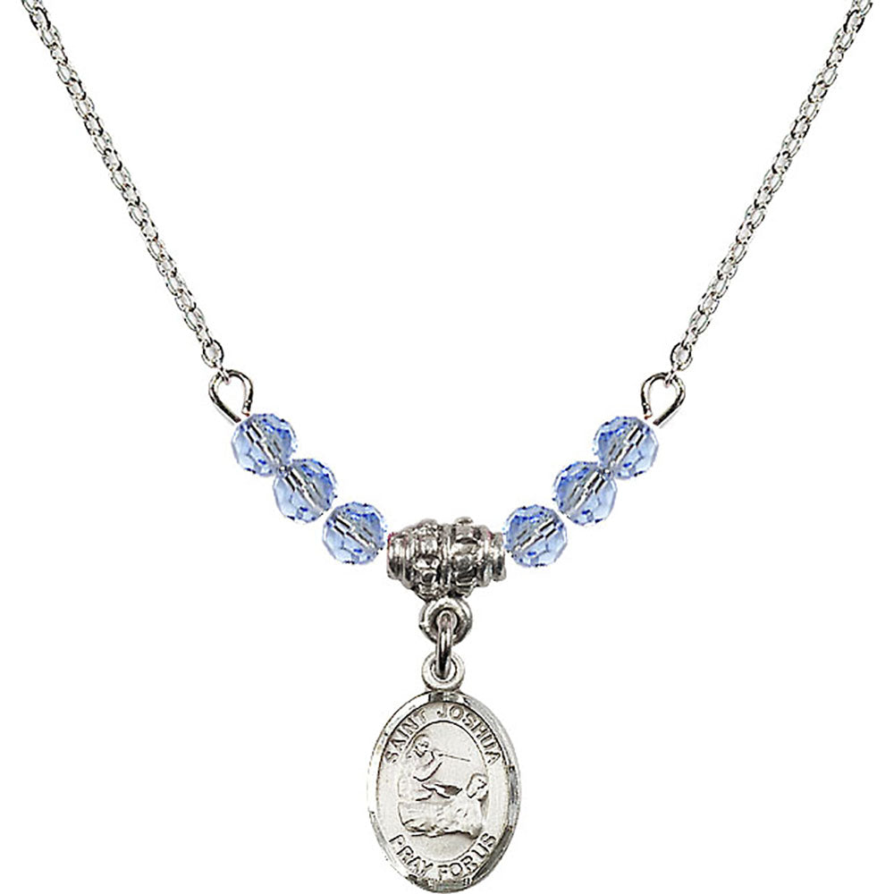 Sterling Silver Saint Joshua Birthstone Necklace with Light Sapphire Beads - 9059