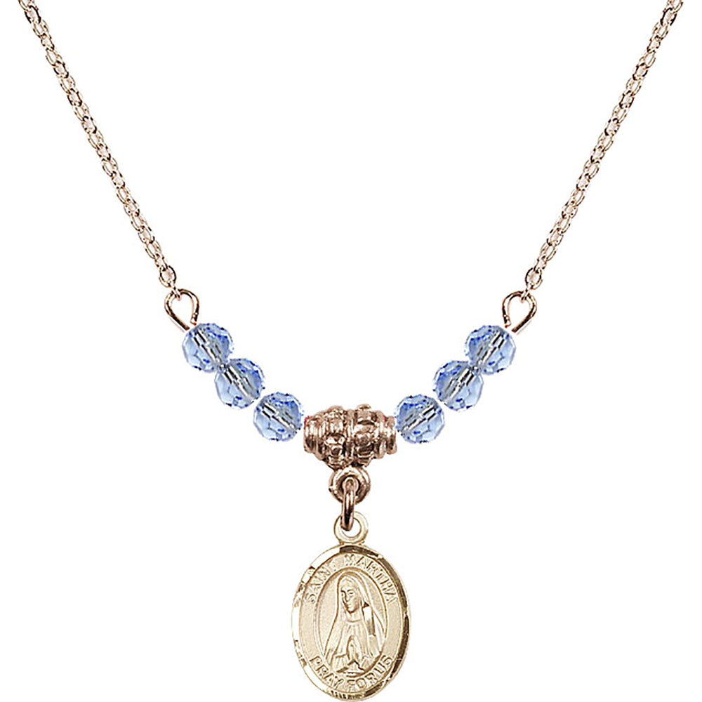 14kt Gold Filled Saint Martha Birthstone Necklace with Light Sapphire Beads - 9075
