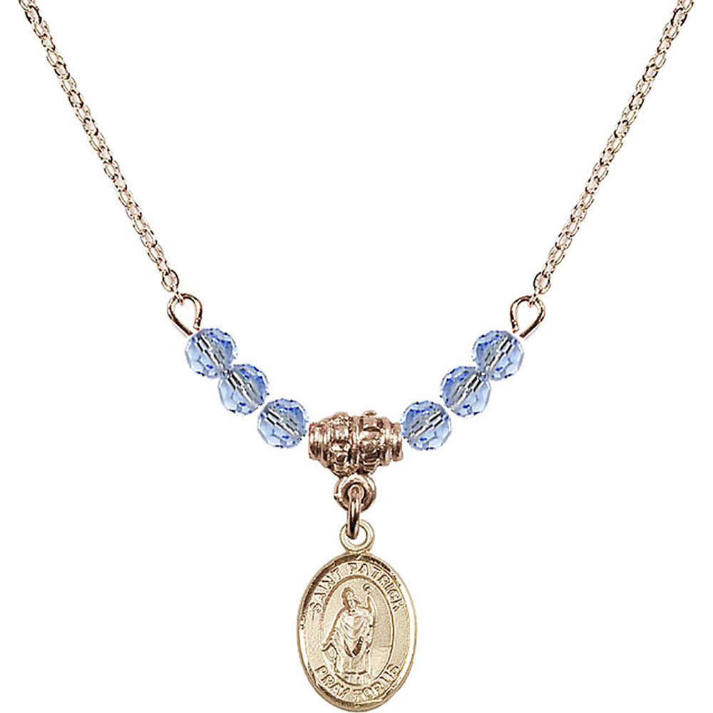 14kt Gold Filled Saint Patrick Birthstone Necklace with Light Sapphire Beads - 9084