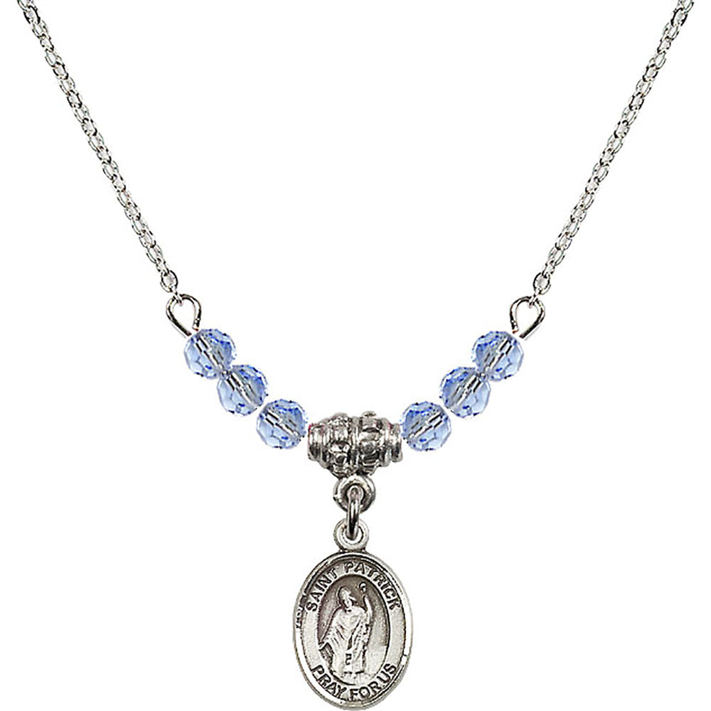 Sterling Silver Saint Patrick Birthstone Necklace with Light Sapphire Beads - 9084