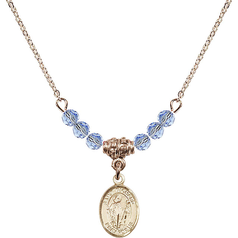 14kt Gold Filled Saint Richard Birthstone Necklace with Light Sapphire Beads - 9093
