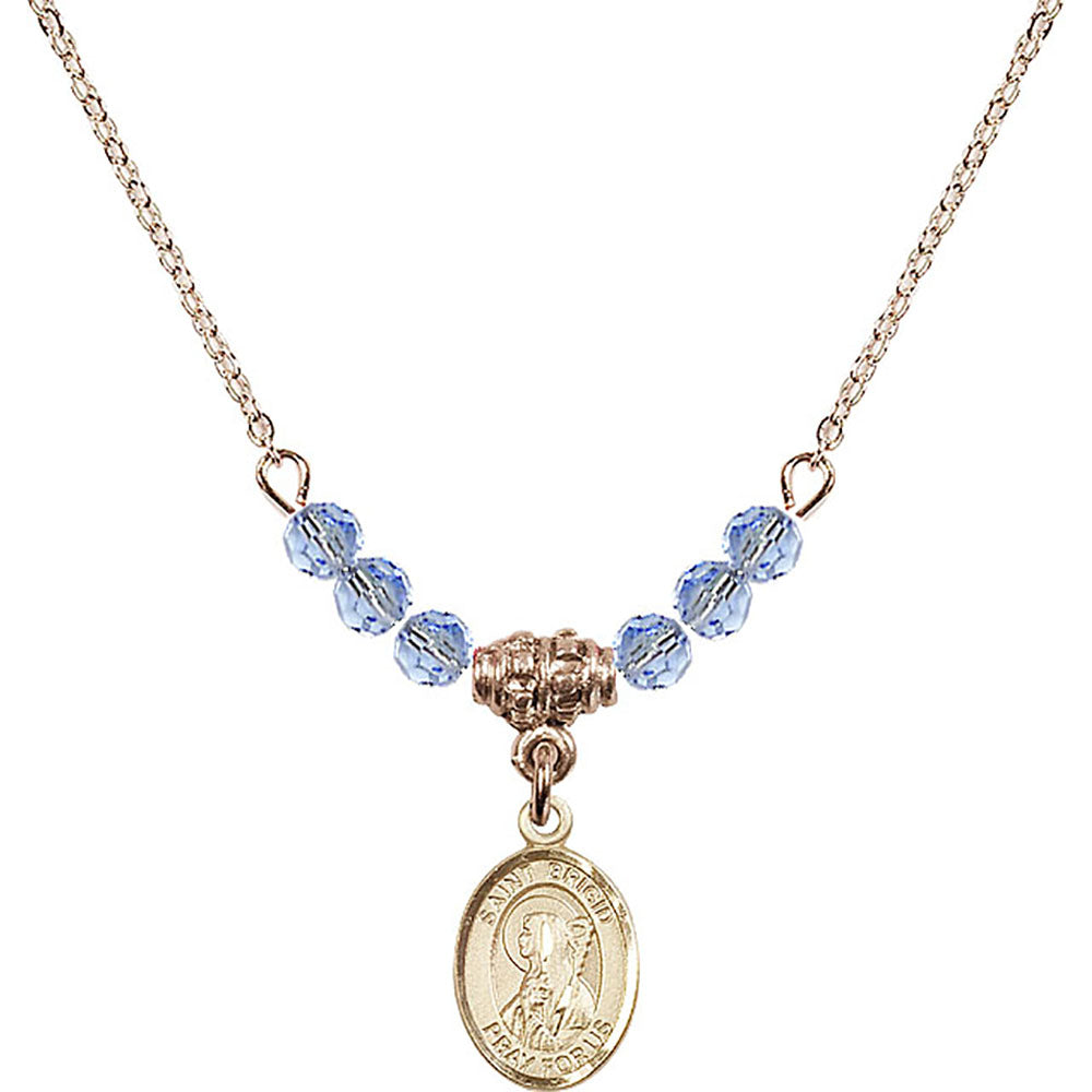 14kt Gold Filled Saint Brigid of Ireland Birthstone Necklace with Light Sapphire Beads - 9123