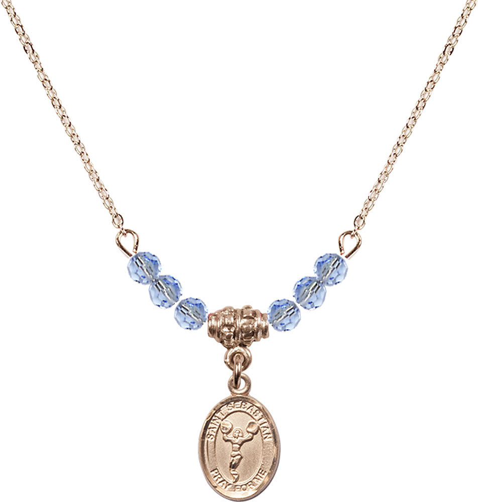 14kt Gold Filled Saint Sebastian/Cheerleading Birthstone Necklace with Light Sapphire Beads - 9170