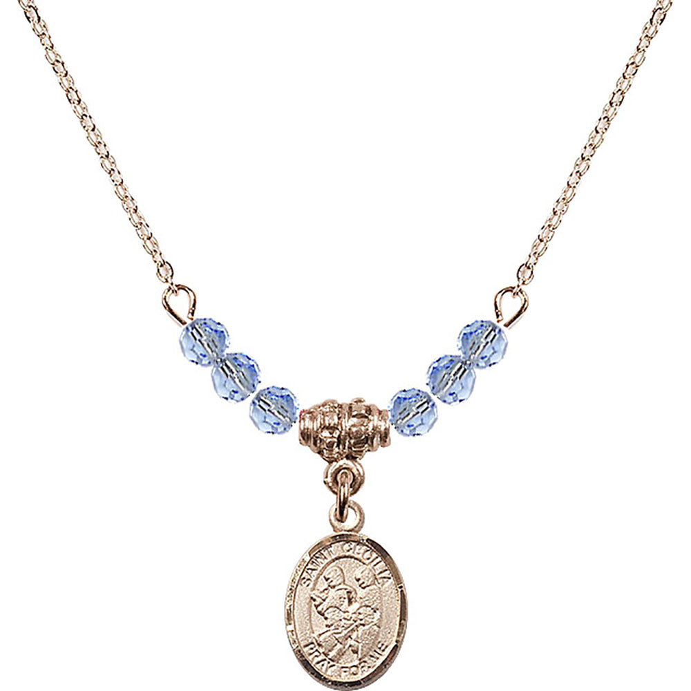 14kt Gold Filled Saint Cecilia / Marching Band Birthstone Necklace with Light Sapphire Beads - 9179