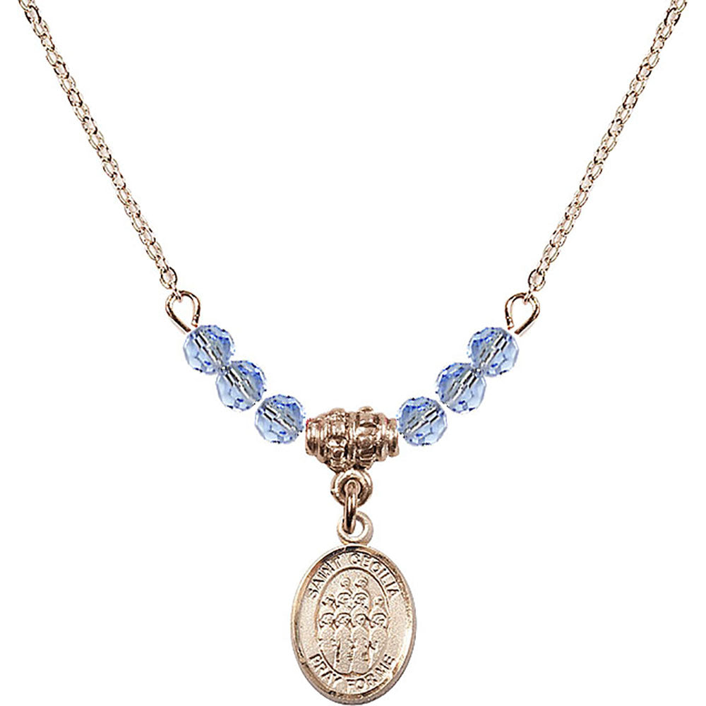 14kt Gold Filled Saint Cecilia / Choir Birthstone Necklace with Light Sapphire Beads - 9180