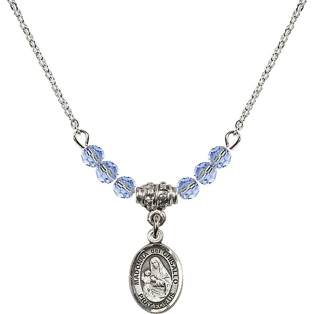 Sterling Silver Madonna del Ghisallo Birthstone Necklace with Light Sapphire Beads - 9203