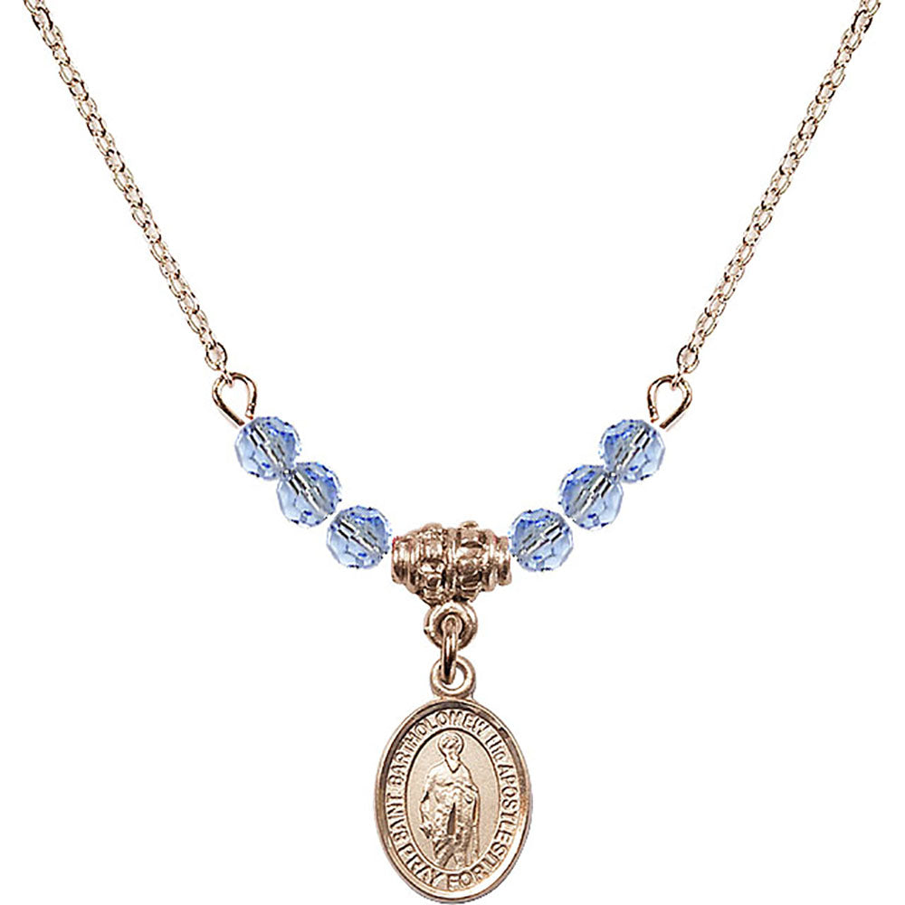 14kt Gold Filled Saint Bartholomew the Apostle Birthstone Necklace with Light Sapphire Beads - 9238