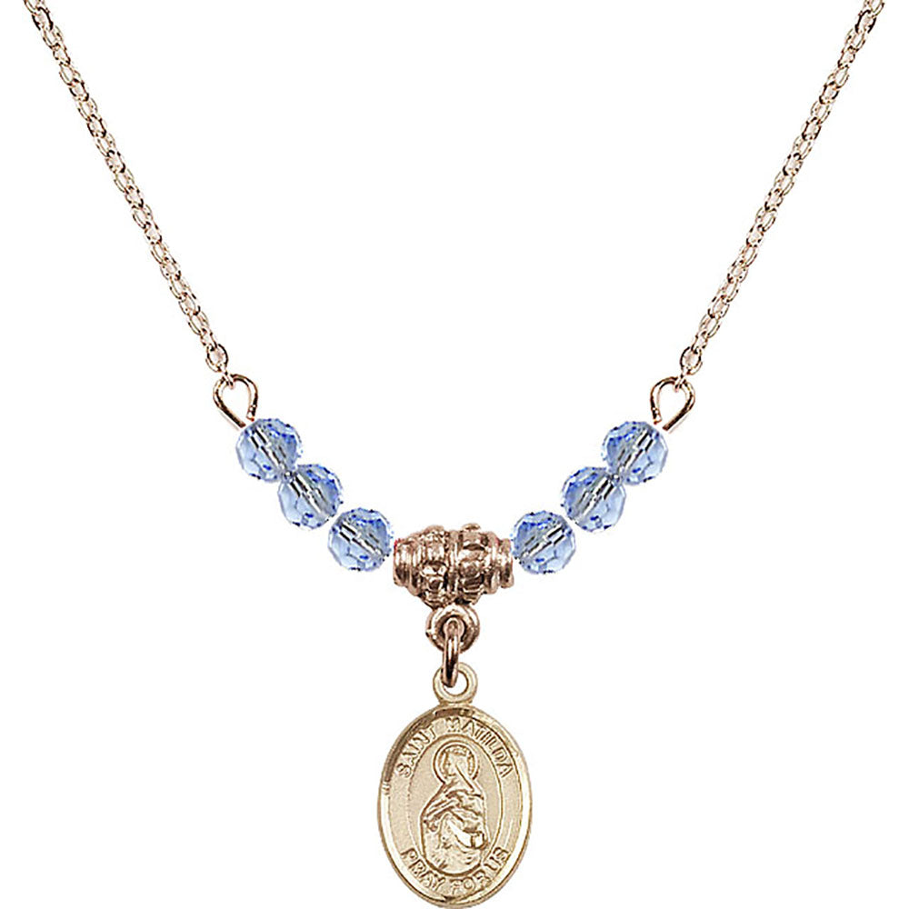 14kt Gold Filled Saint Matilda Birthstone Necklace with Light Sapphire Beads - 9239