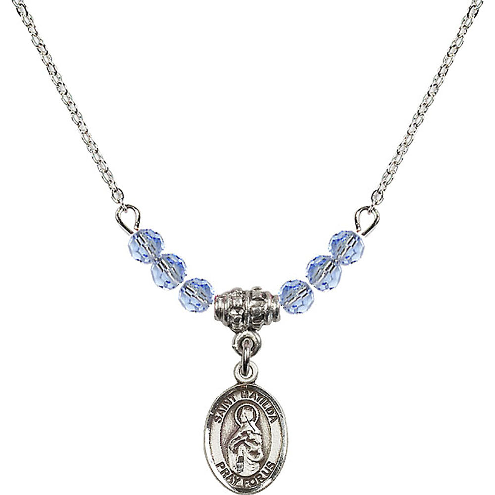 Sterling Silver Saint Matilda Birthstone Necklace with Light Sapphire Beads - 9239