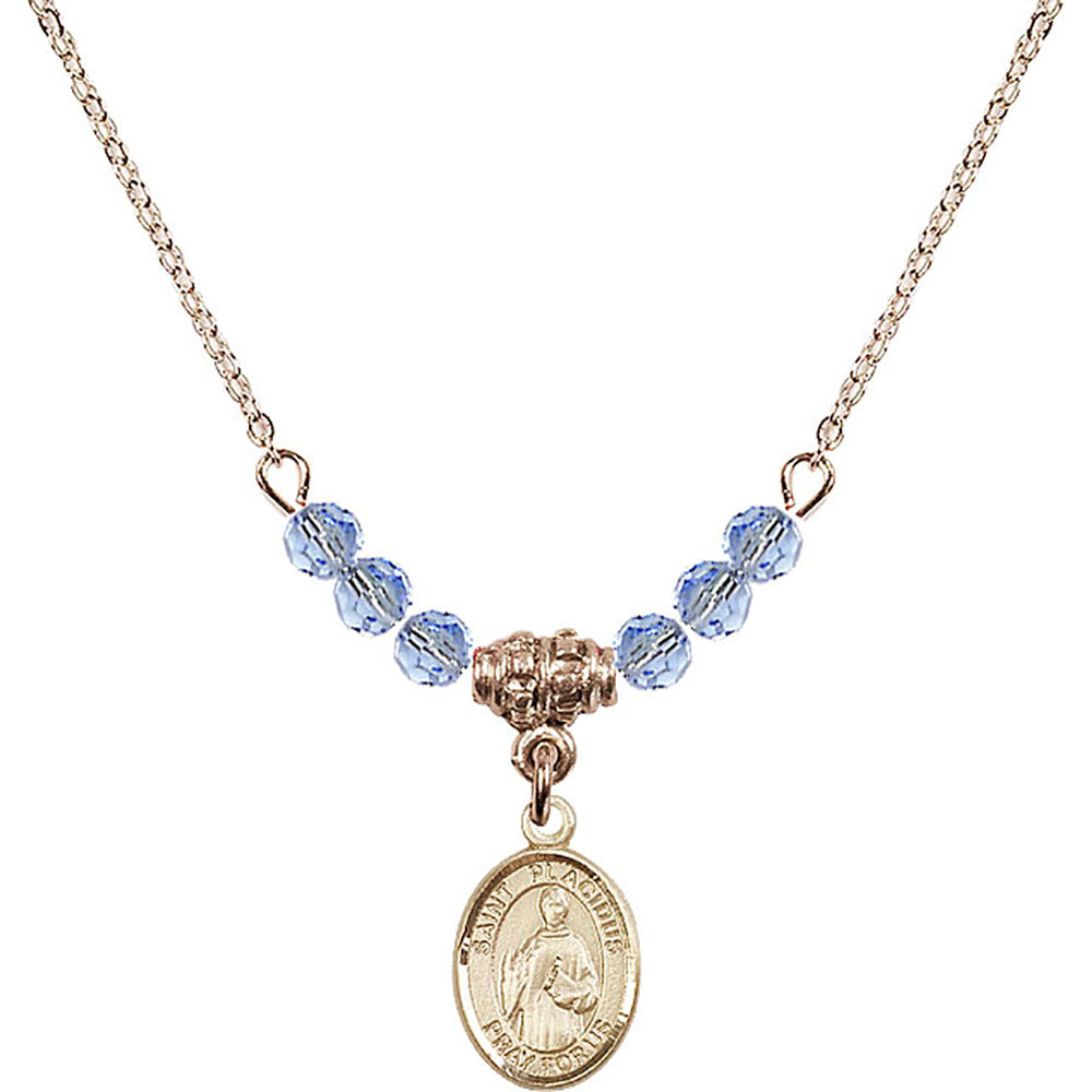 14kt Gold Filled Saint Placidus Birthstone Necklace with Light Sapphire Beads - 9240