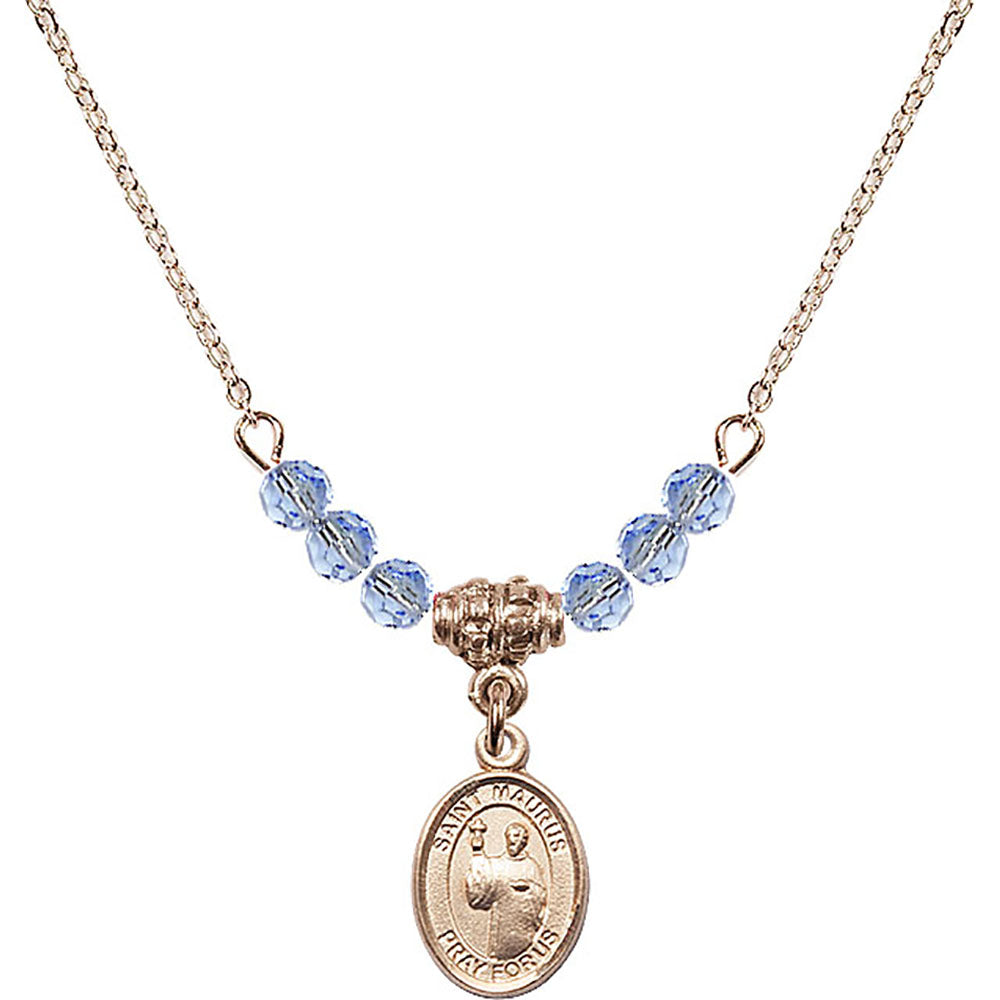 14kt Gold Filled Saint Maurus Birthstone Necklace with Light Sapphire Beads - 9241