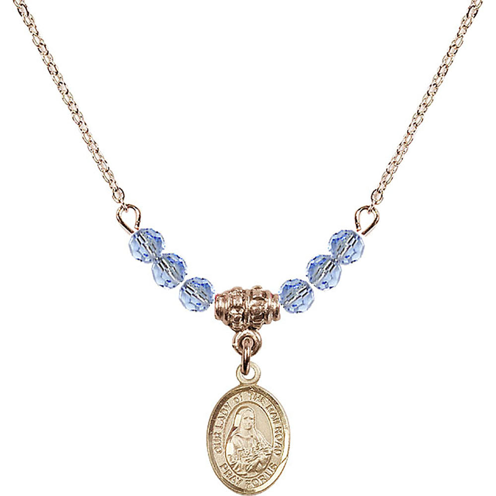 14kt Gold Filled Our Lady of the Railroad Birthstone Necklace with Light Sapphire Beads - 9247