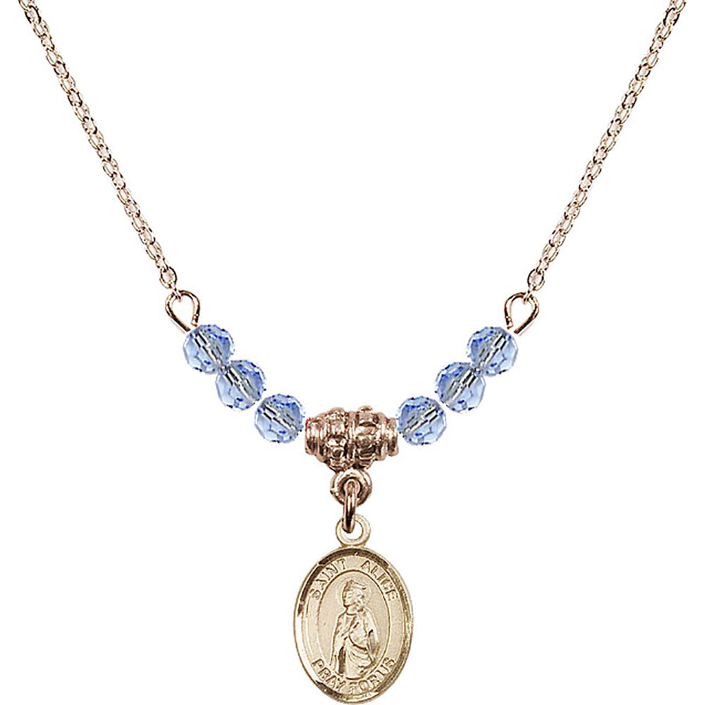 14kt Gold Filled Saint Alice Birthstone Necklace with Light Sapphire Beads - 9248