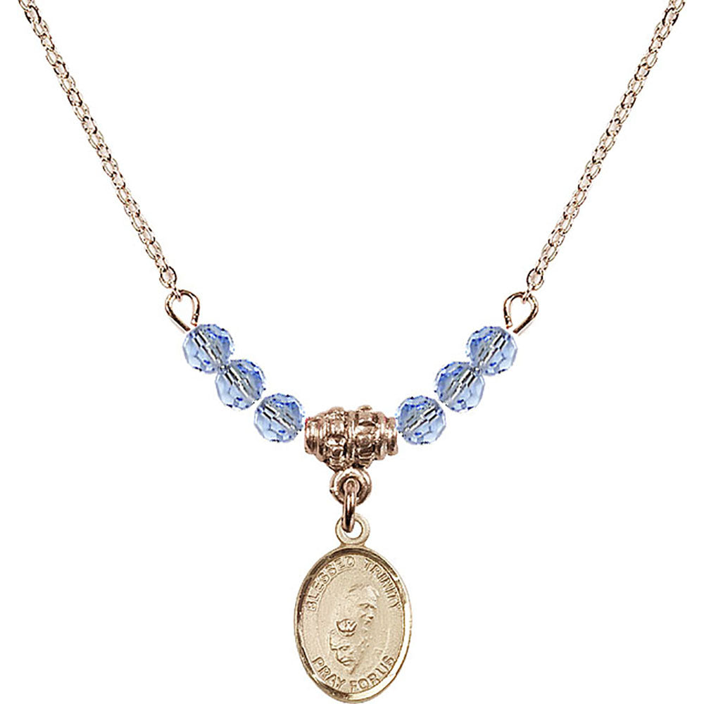 14kt Gold Filled Blessed Trinity Birthstone Necklace with Light Sapphire Beads - 9249
