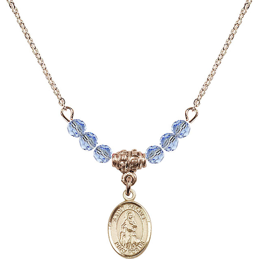 14kt Gold Filled Saint Rachel Birthstone Necklace with Light Sapphire Beads - 9251