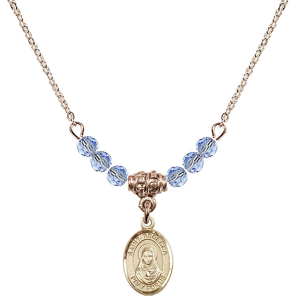 14kt Gold Filled Saint Rebecca Birthstone Necklace with Light Sapphire Beads - 9252