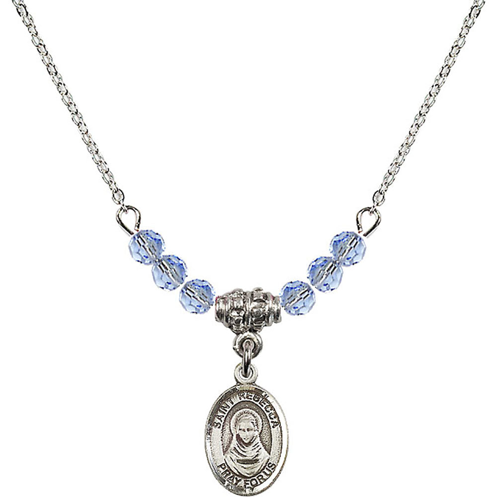 Sterling Silver Saint Rebecca Birthstone Necklace with Light Sapphire Beads - 9252
