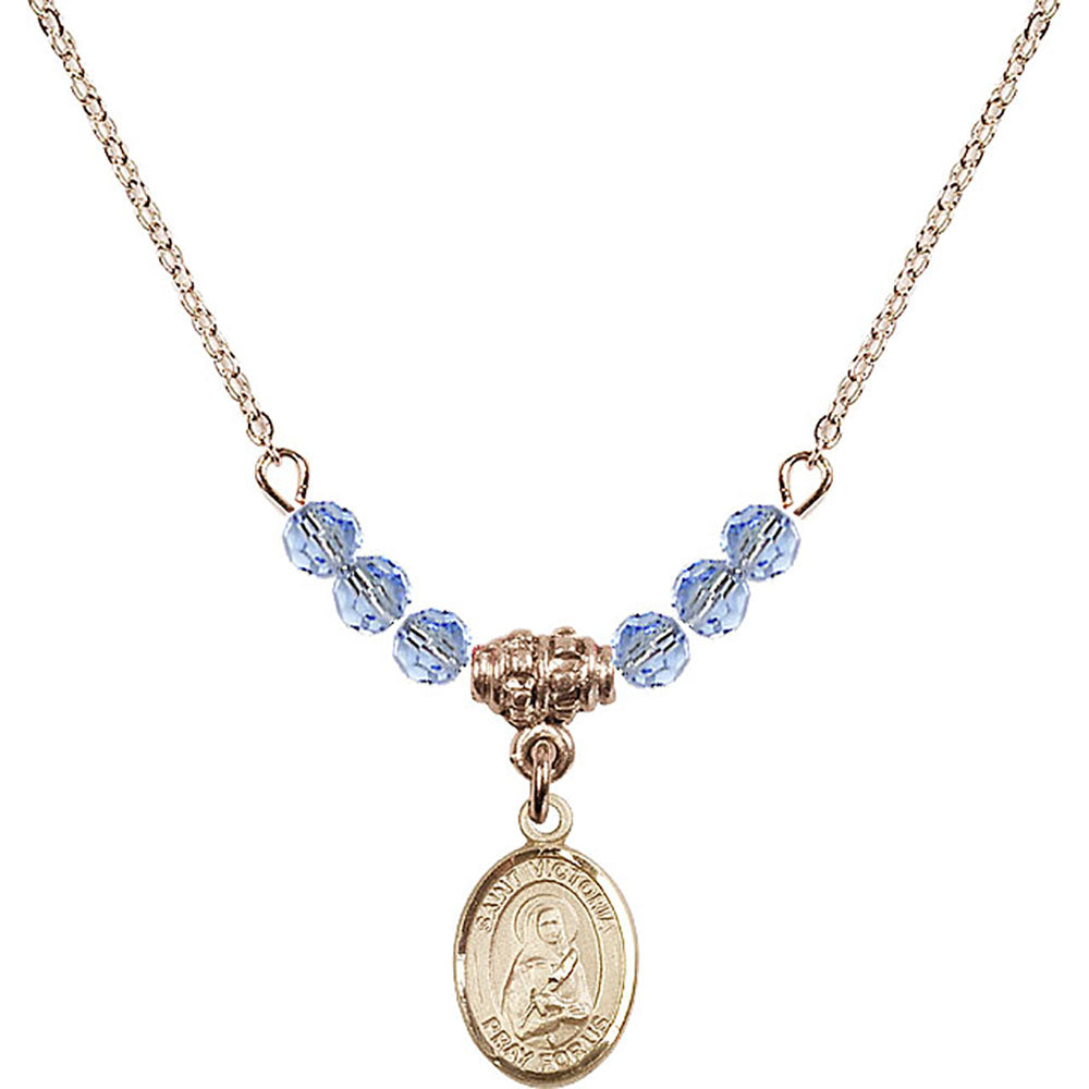 14kt Gold Filled Saint Victoria Birthstone Necklace with Light Sapphire Beads - 9253