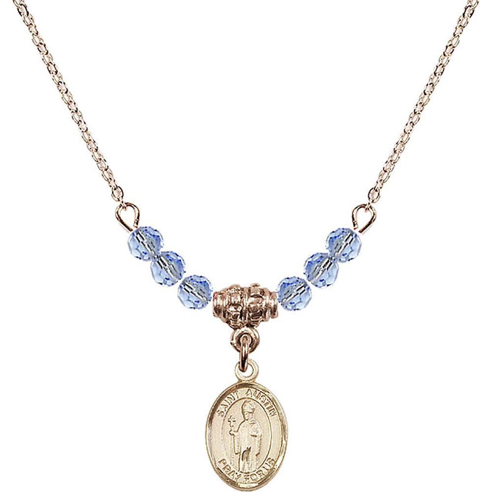 14kt Gold Filled Saint Austin Birthstone Necklace with Light Sapphire Beads - 9256