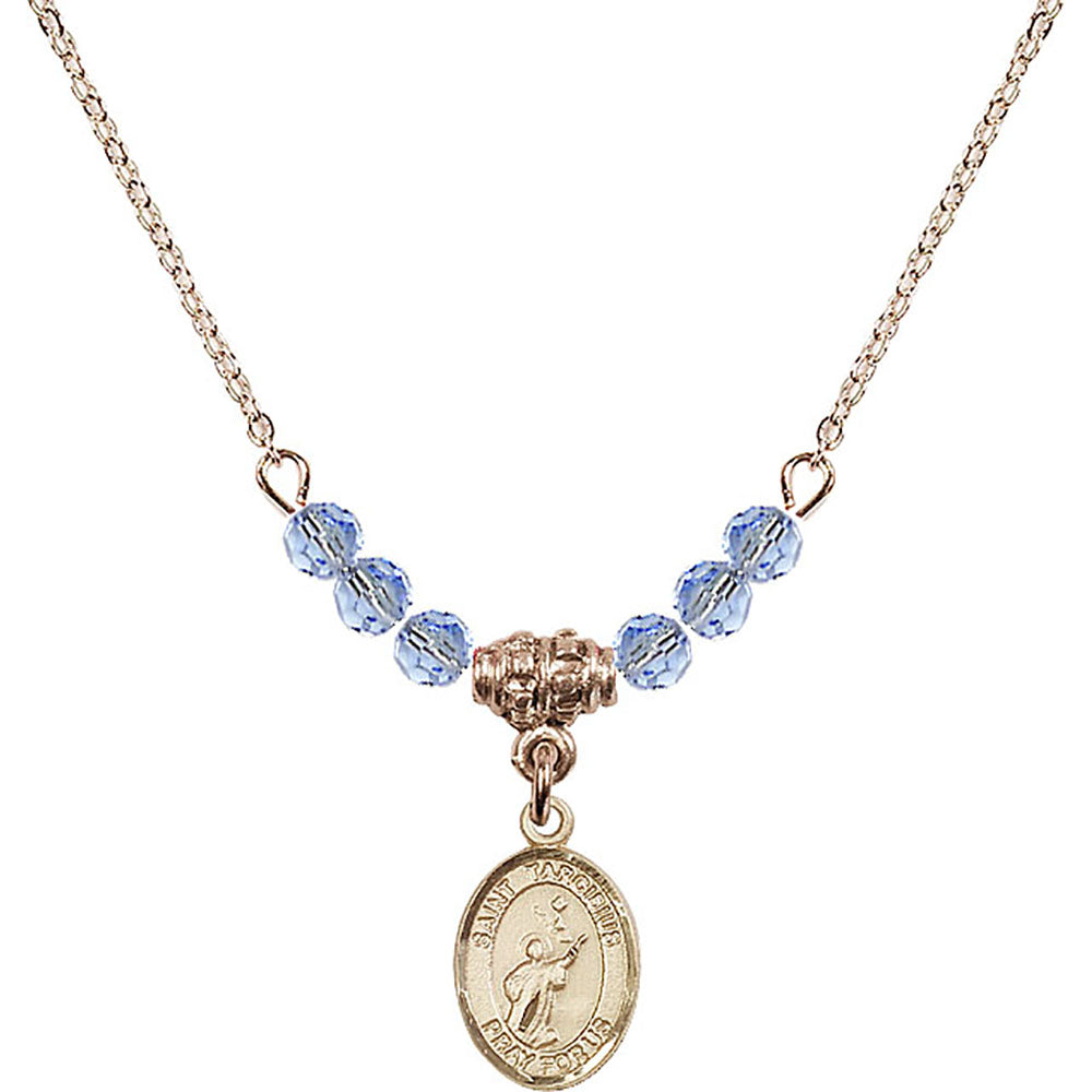 14kt Gold Filled Saint Tarcisius Birthstone Necklace with Light Sapphire Beads - 9261