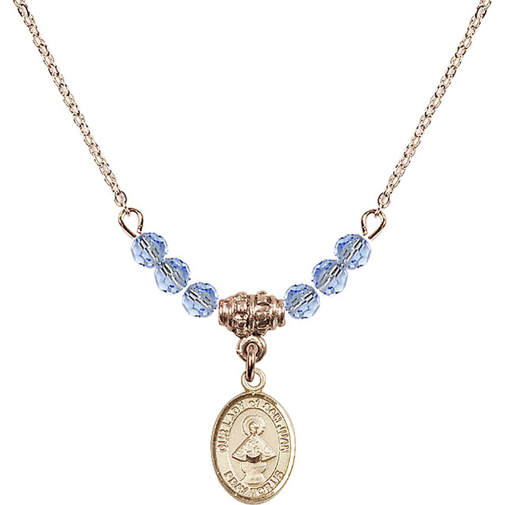 14kt Gold Filled Our Lady of San Juan Birthstone Necklace with Light Sapphire Beads - 9263