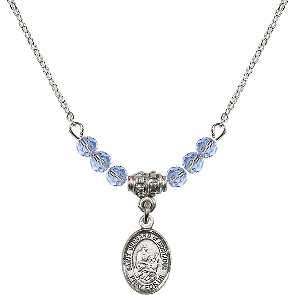 Sterling Silver Saint Bernard of Montjoux Birthstone Necklace with Light Sapphire Beads - 9264