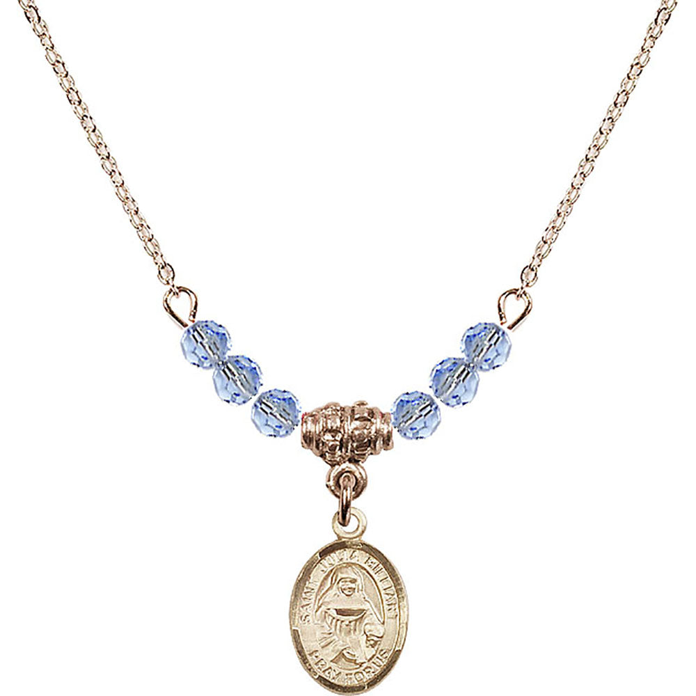 14kt Gold Filled Saint Julia Billiart Birthstone Necklace with Light Sapphire Beads - 9267