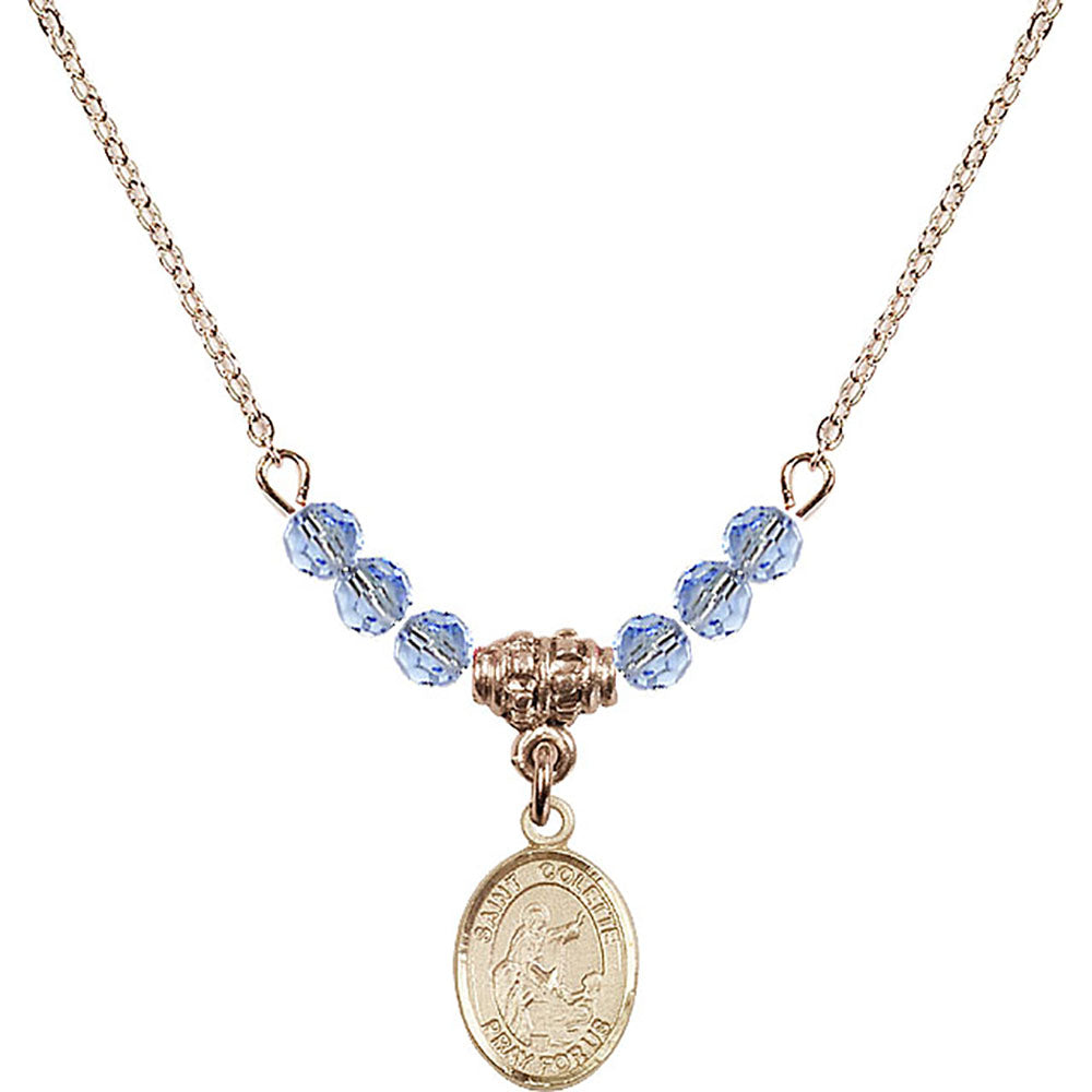 14kt Gold Filled Saint Colette Birthstone Necklace with Light Sapphire Beads - 9268