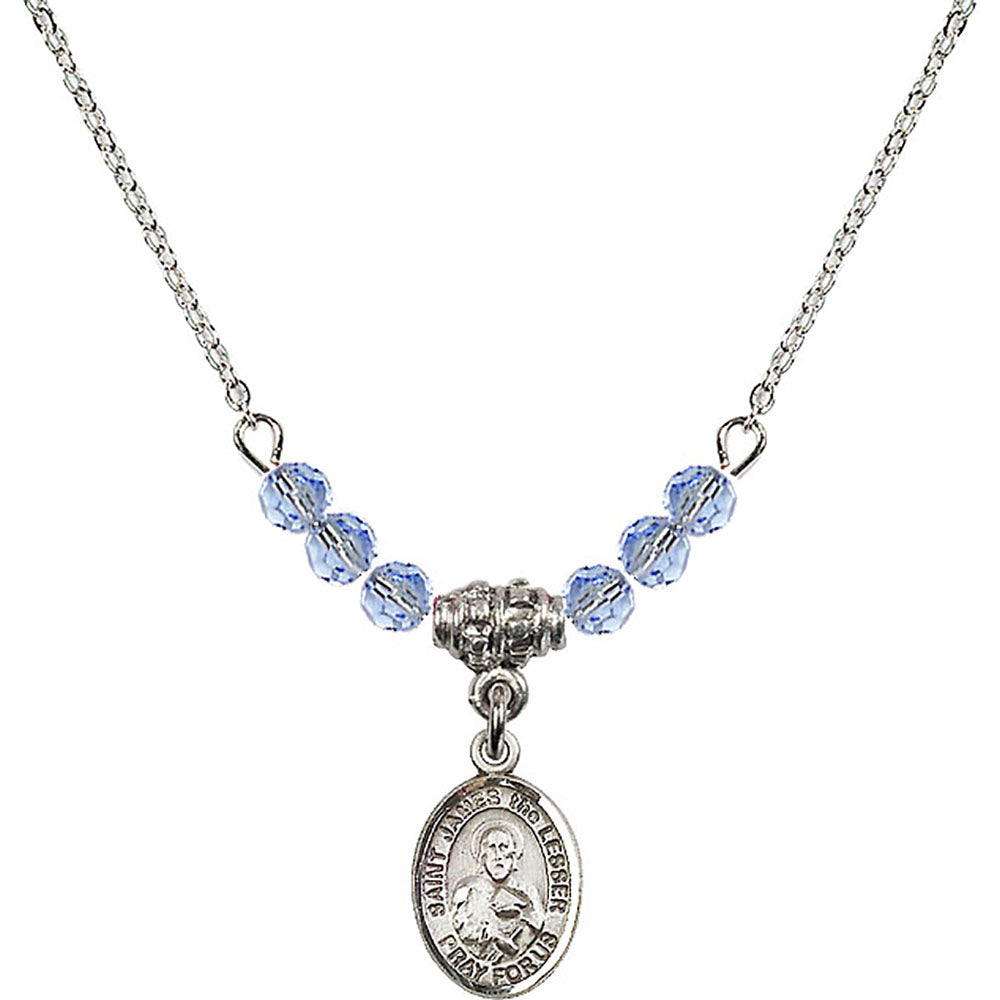 Sterling Silver Saint James the Lesser Birthstone Necklace with Light Sapphire Beads - 9277