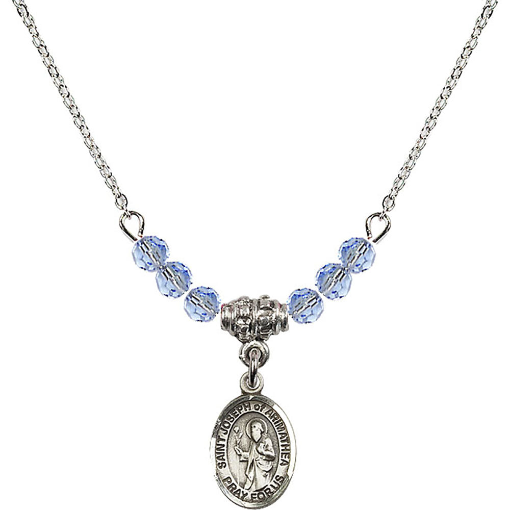 Sterling Silver Saint Joseph of Arimathea Birthstone Necklace with Light Sapphire Beads - 9300