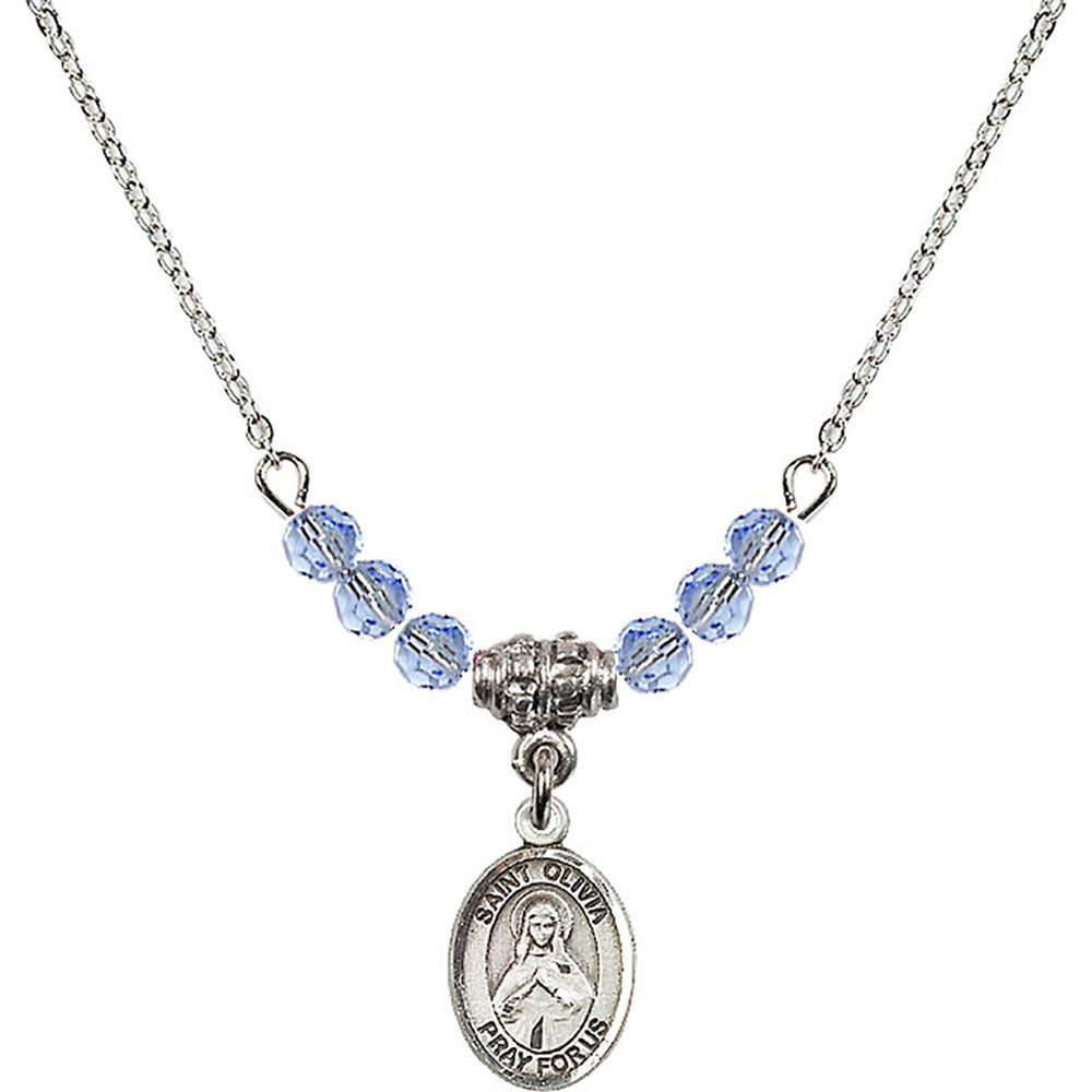 Sterling Silver Saint Olivia Birthstone Necklace with Light Sapphire Beads - 9312