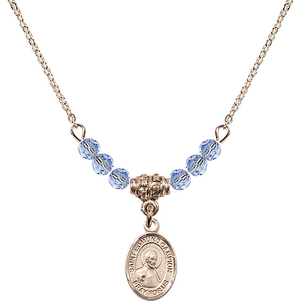 14kt Gold Filled Saint Edmund Campion Birthstone Necklace with Light Sapphire Beads - 9333
