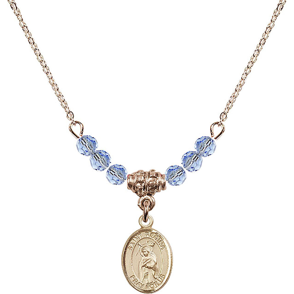 14kt Gold Filled Saint Regina Birthstone Necklace with Light Sapphire Beads - 9335