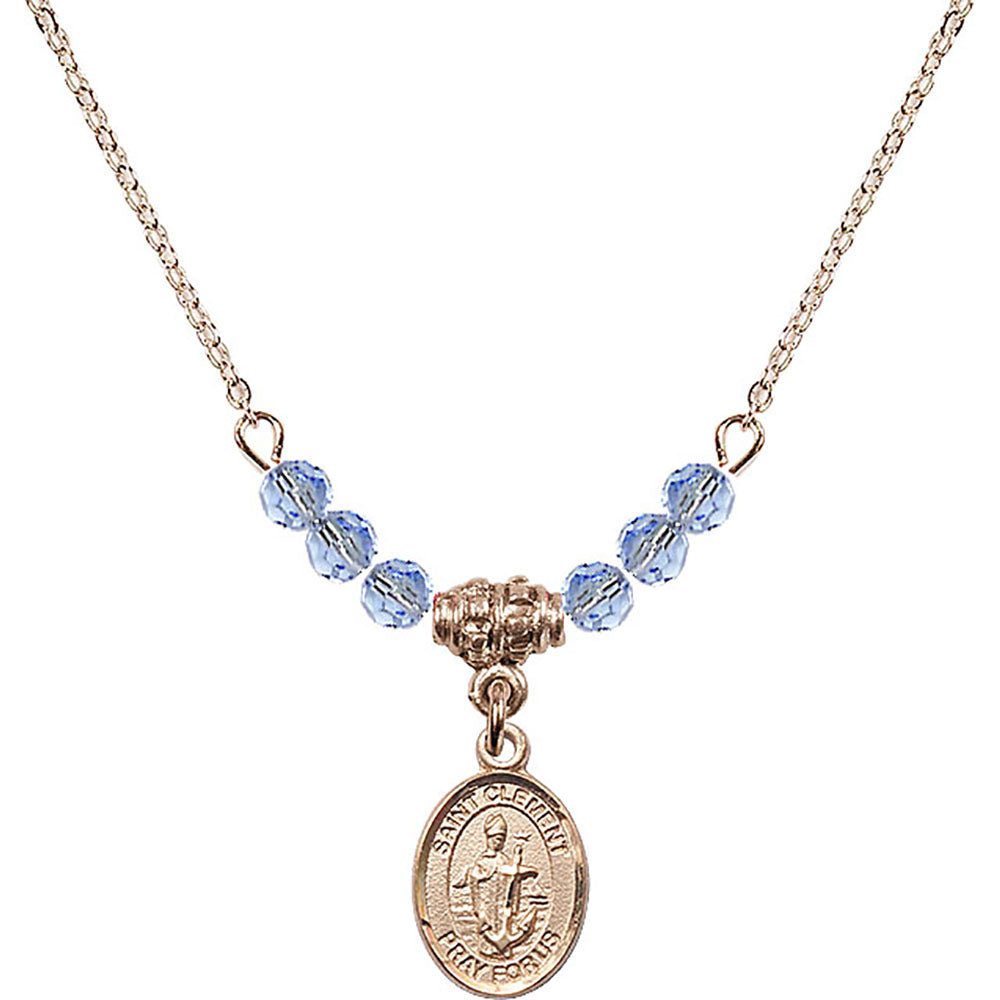 14kt Gold Filled Saint Clement Birthstone Necklace with Light Sapphire Beads - 9340