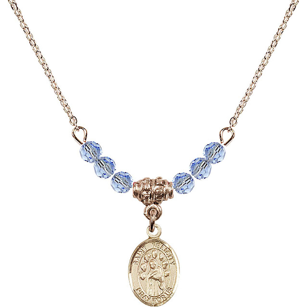 14kt Gold Filled Saint Felicity Birthstone Necklace with Light Sapphire Beads - 9341