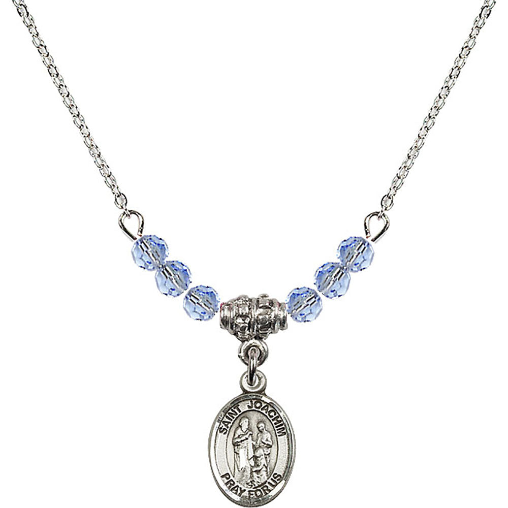 Sterling Silver Saint Joachim Birthstone Necklace with Light Sapphire Beads - 9348