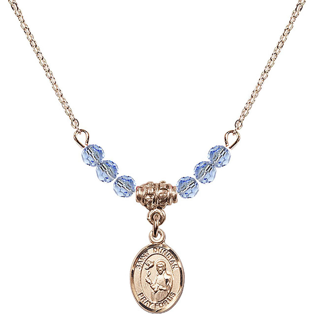 14kt Gold Filled Saint Dunstan Birthstone Necklace with Light Sapphire Beads - 9355