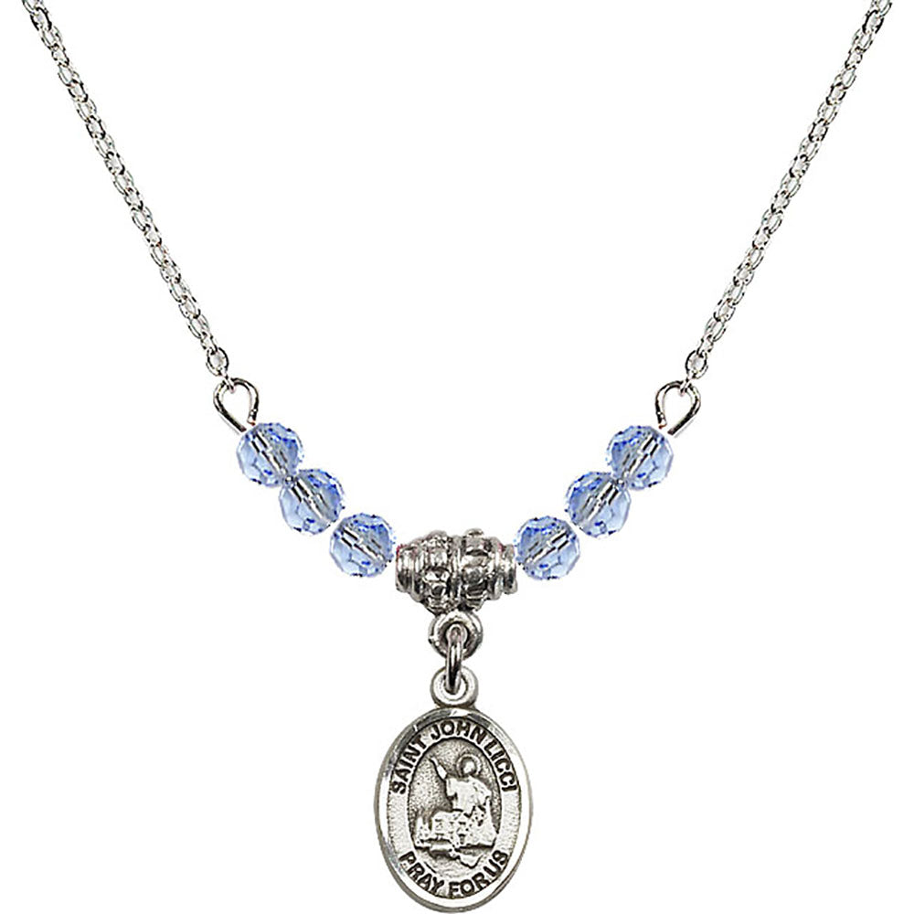 Sterling Silver Saint John Licci Birthstone Necklace with Light Sapphire Beads - 9358