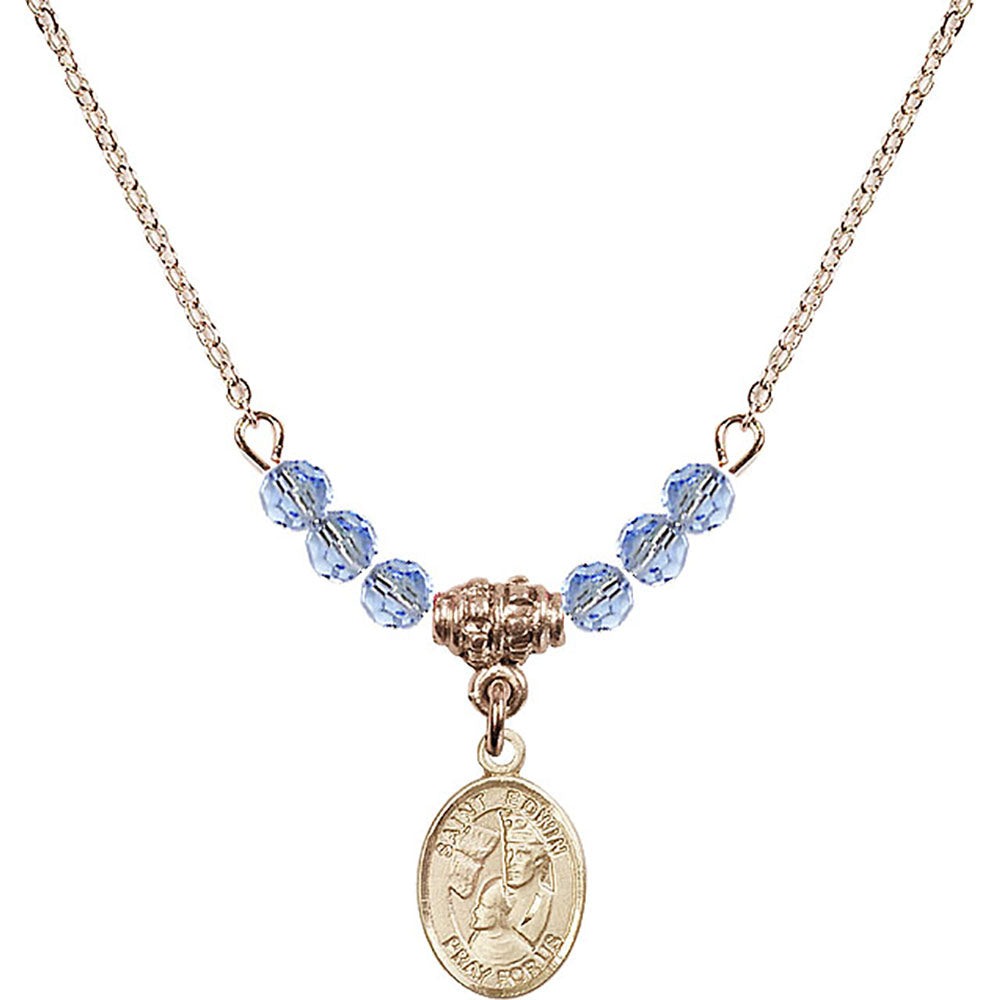 14kt Gold Filled Saint Edwin Birthstone Necklace with Light Sapphire Beads - 9361