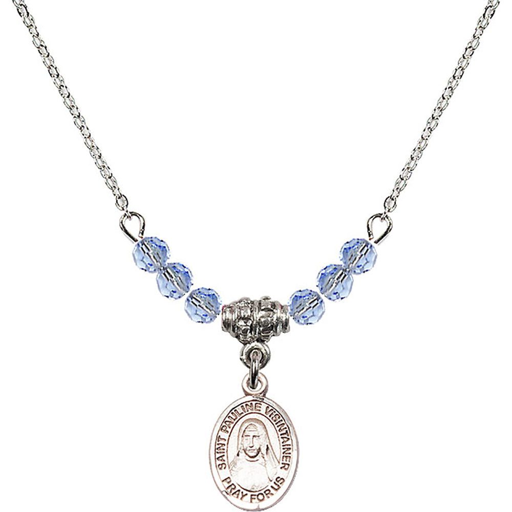 Sterling Silver Saint Pauline Visintainer Birthstone Necklace with Light Sapphire Beads - 9391