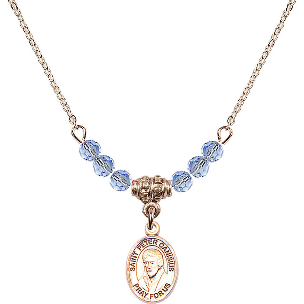14kt Gold Filled Saint Peter Canisius Birthstone Necklace with Light Sapphire Beads - 9393
