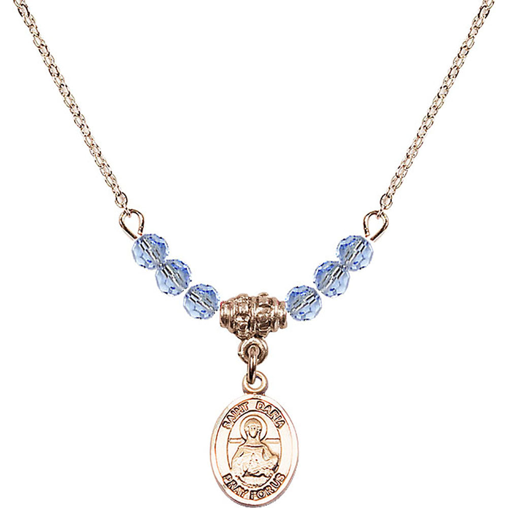 14kt Gold Filled Saint Daria Birthstone Necklace with Light Sapphire Beads - 9396