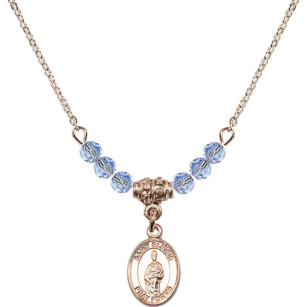 14kt Gold Filled Saint Eligius Birthstone Necklace with Light Sapphire Beads - 9402