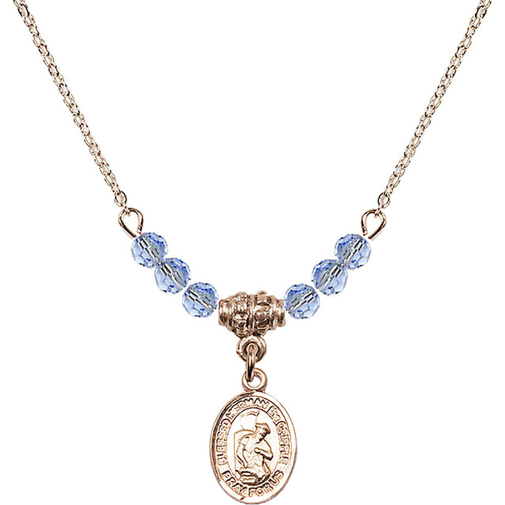 14kt Gold Filled Blessed Herman the Cripple Birthstone Necklace with Light Sapphire Beads - 9403