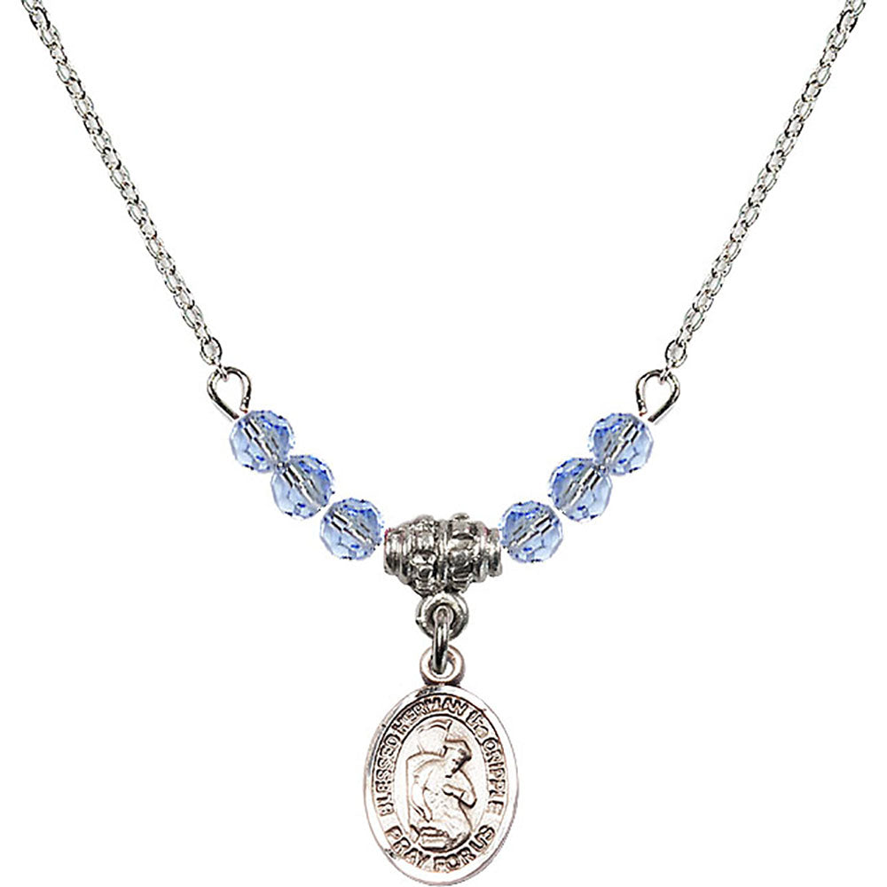 Sterling Silver Blessed Herman the Cripple Birthstone Necklace with Light Sapphire Beads - 9403