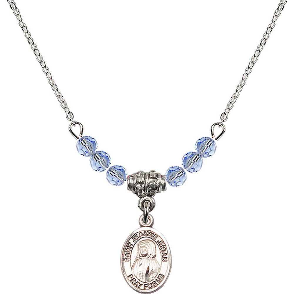 Sterling Silver Saint Jeanne Jugan Birthstone Necklace with Light Sapphire Beads - 9409