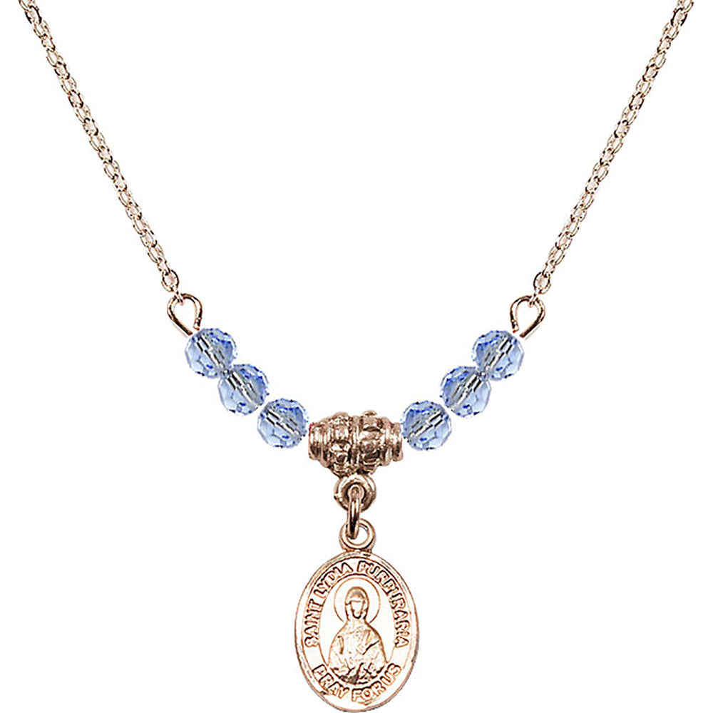 14kt Gold Filled Saint Lydia Purpuraria Birthstone Necklace with Light Sapphire Beads - 9411
