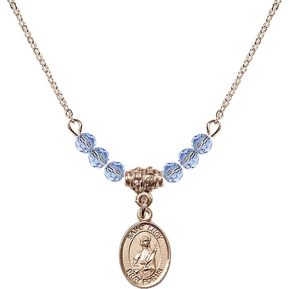 14kt Gold Filled Saint Lucy Birthstone Necklace with Light Sapphire Beads - 9422