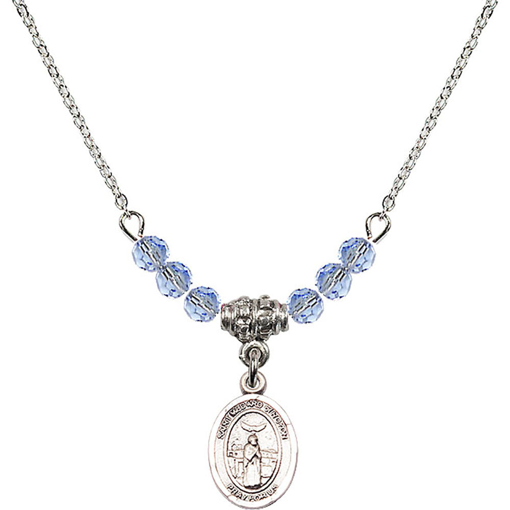 Sterling Silver Saint Medard of Noyon Birthstone Necklace with Light Sapphire Beads - 9444